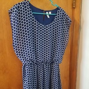 Blue and white polka dot dress